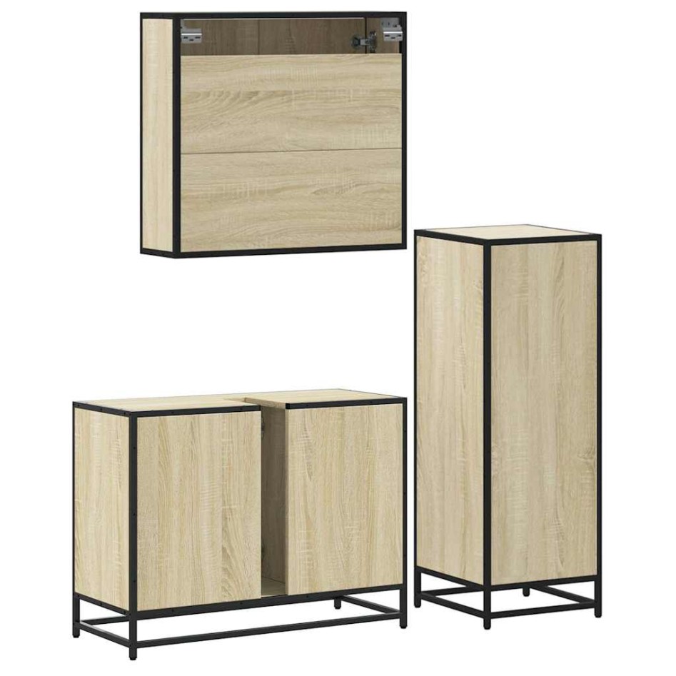 Set de muebles de baño 3 pzas madera contrachapada roble