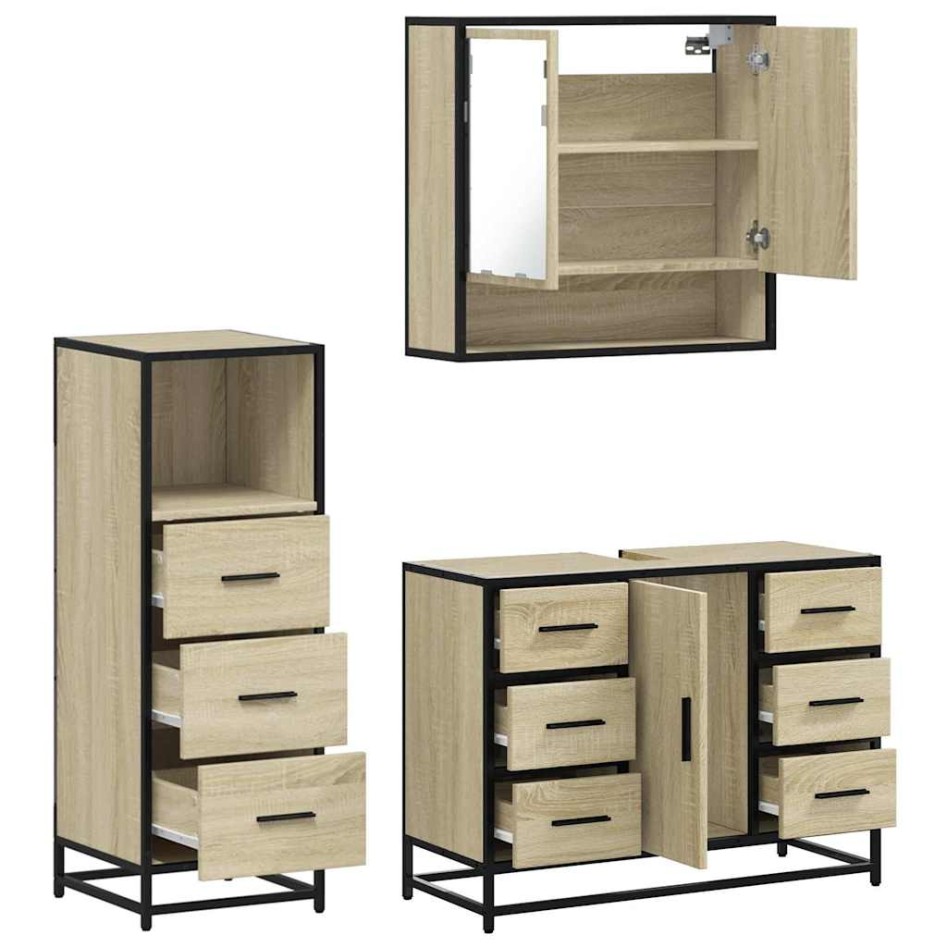 Set de muebles de baño 3 pzas madera contrachapada roble
