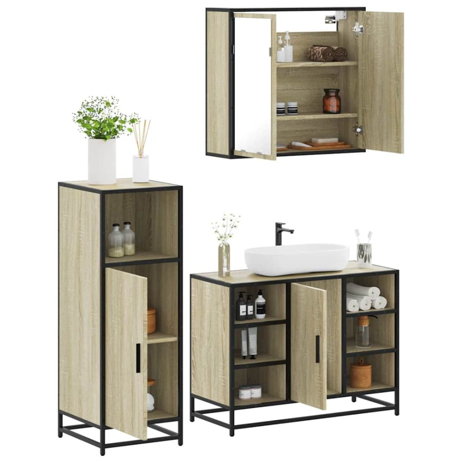 Set de muebles de baño 3 pzas madera contrachapada roble