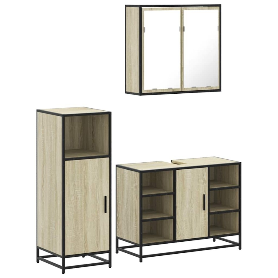 Set de muebles de baño 3 pzas madera contrachapada roble