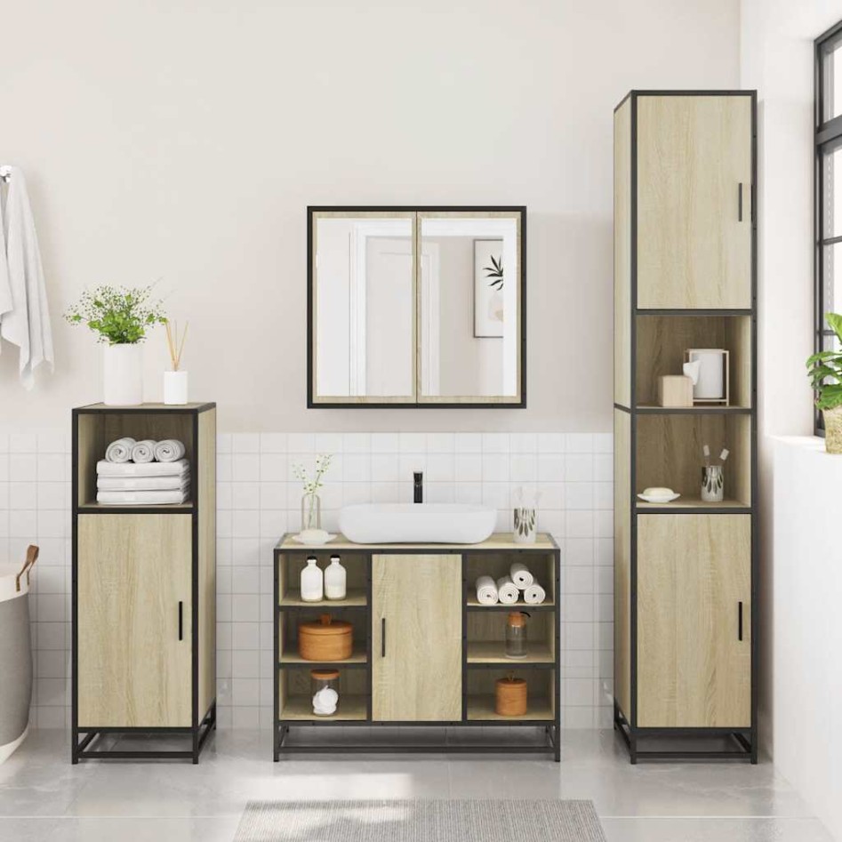 Set de muebles de baño 3 pzas madera contrachapada roble