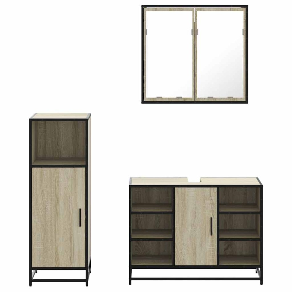 Set de muebles de baño 3 pzas madera contrachapada roble