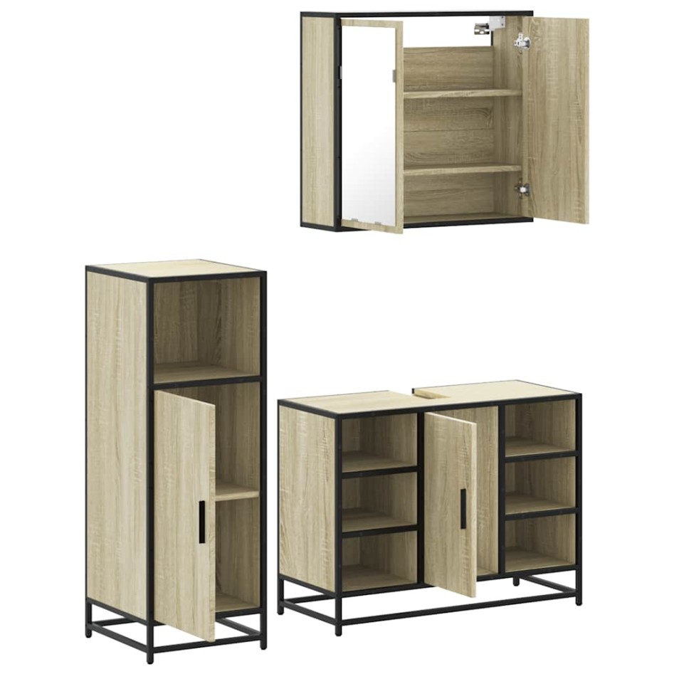 Set de muebles de baño 3 pzas madera contrachapada roble