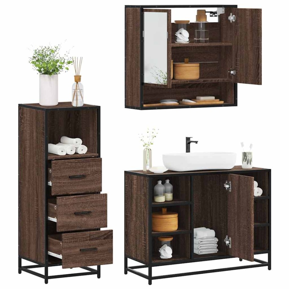 Set de muebles baño 3 pzas madera contrachapada roble