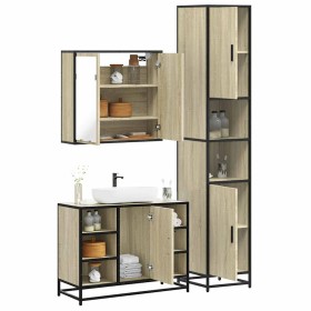 Set de muebles de baño 3 pzas madera contrachapada roble