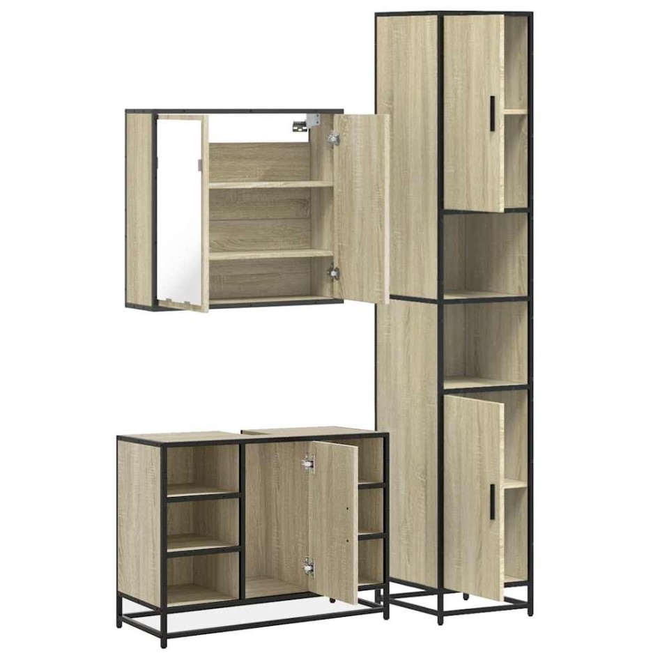 Set de muebles de baño 3 pzas madera contrachapada roble