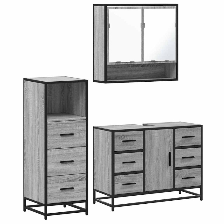 Set de muebles de baño 3 pzas madera contrachapada gris