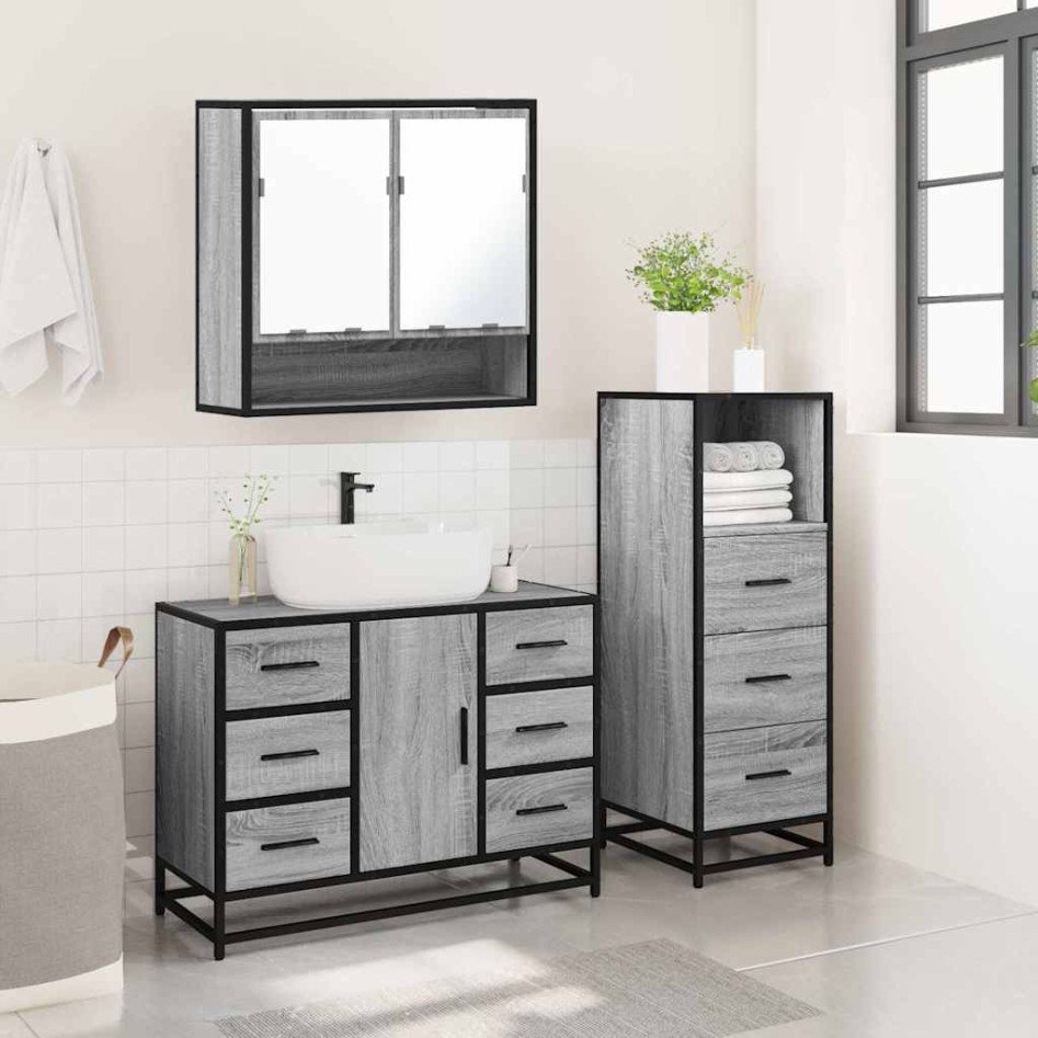 Set de muebles de baño 3 pzas madera contrachapada gris