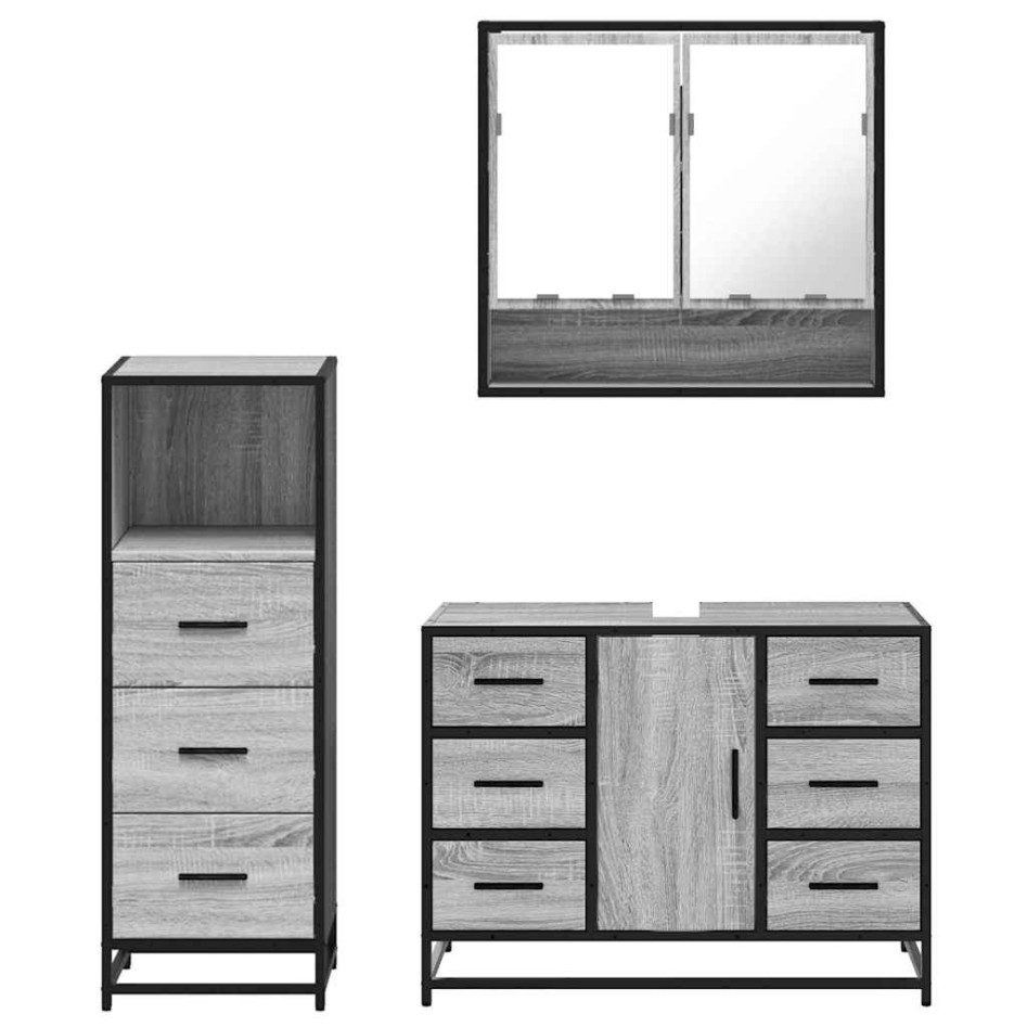 Set de muebles de baño 3 pzas madera contrachapada gris