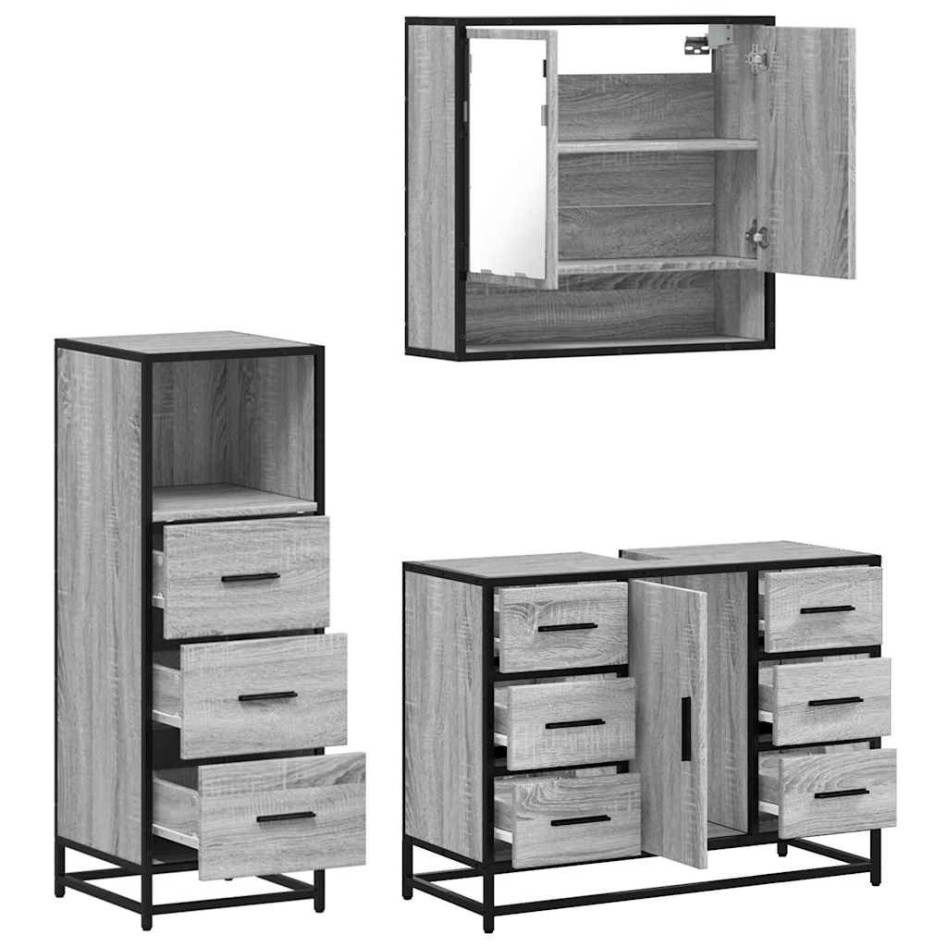 Set de muebles de baño 3 pzas madera contrachapada gris