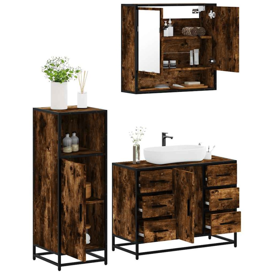 Set de muebles baño 3 pzas madera contrachapada roble