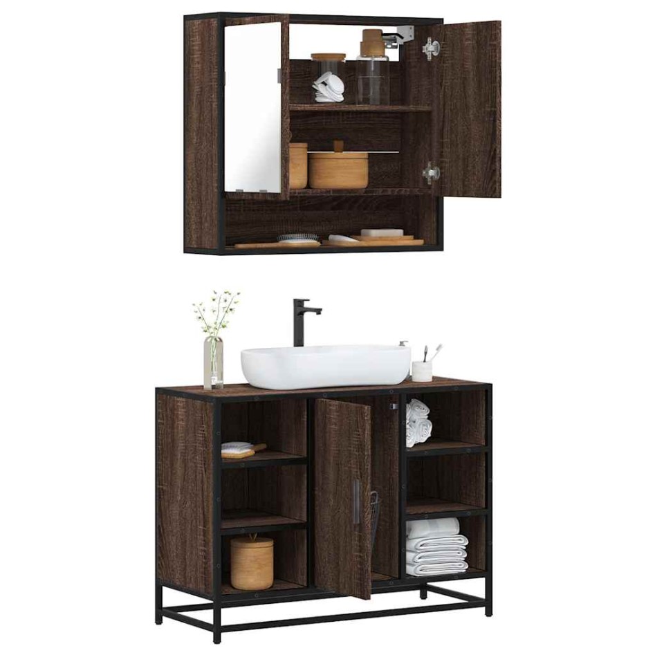 Set de muebles baño 2 pzas madera contrachapada marrón
