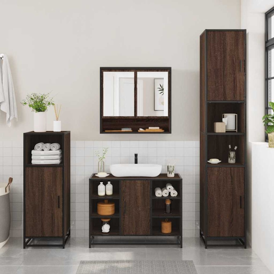 Set de muebles baño 2 pzas madera contrachapada marrón