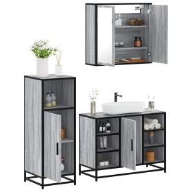 Set de muebles de baño 3 pzas madera contrachapada gris