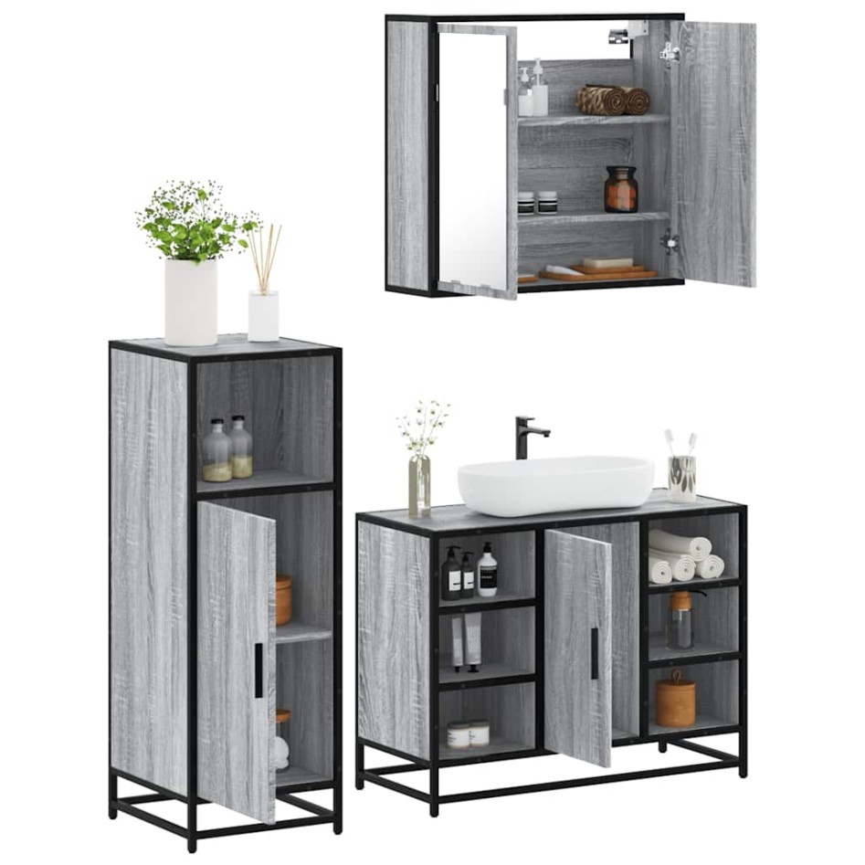 Set de muebles de baño 3 pzas madera contrachapada gris