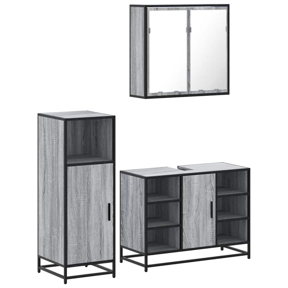Set de muebles de baño 3 pzas madera contrachapada gris