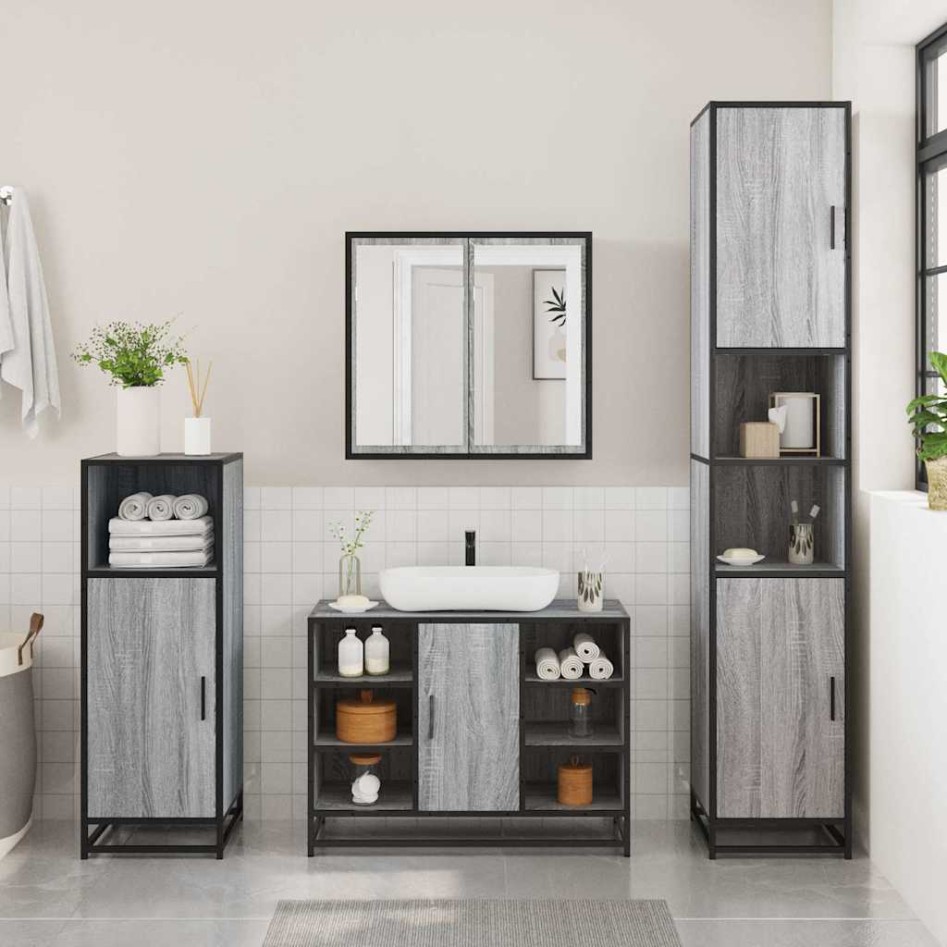 Set de muebles de baño 3 pzas madera contrachapada gris