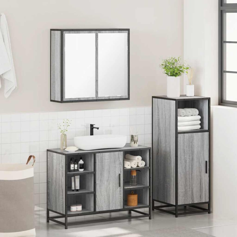 Set de muebles de baño 3 pzas madera contrachapada gris