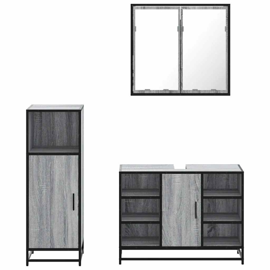 Set de muebles de baño 3 pzas madera contrachapada gris