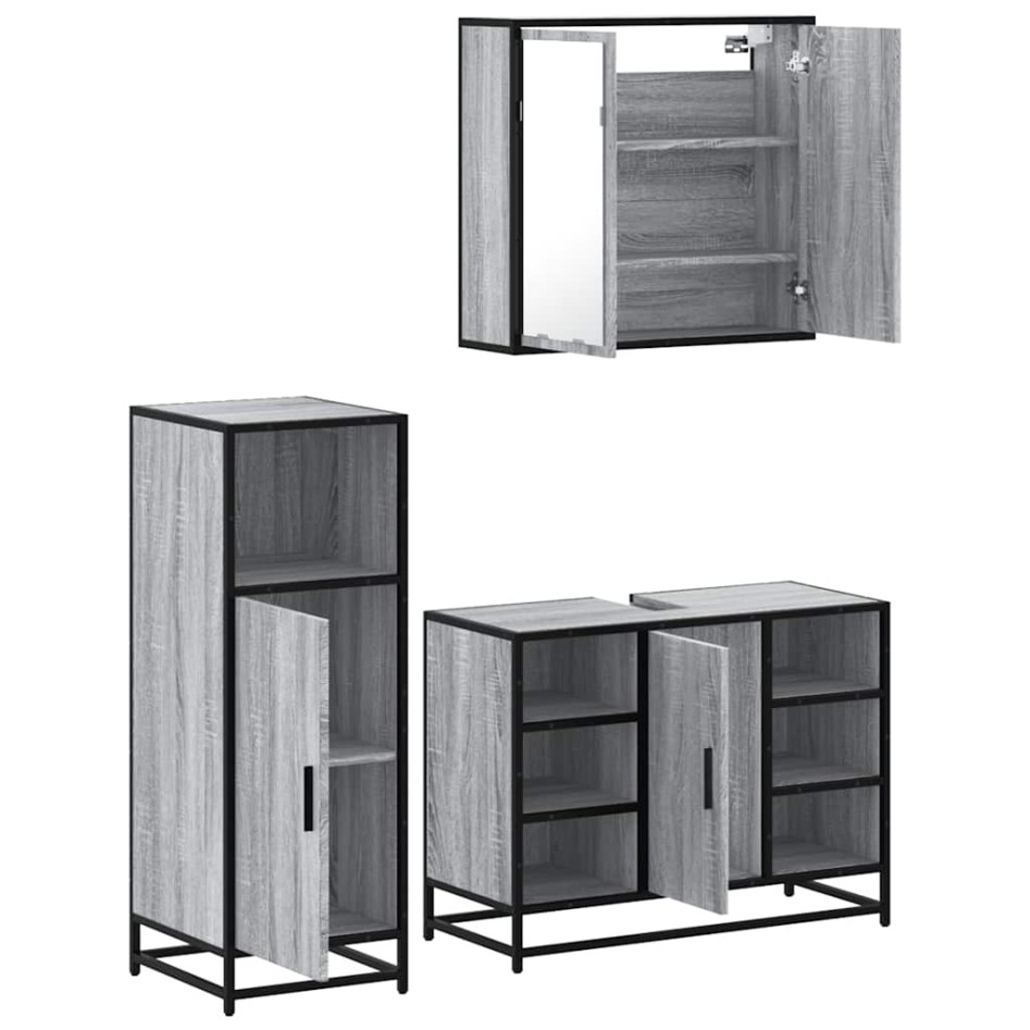 Set de muebles de baño 3 pzas madera contrachapada gris
