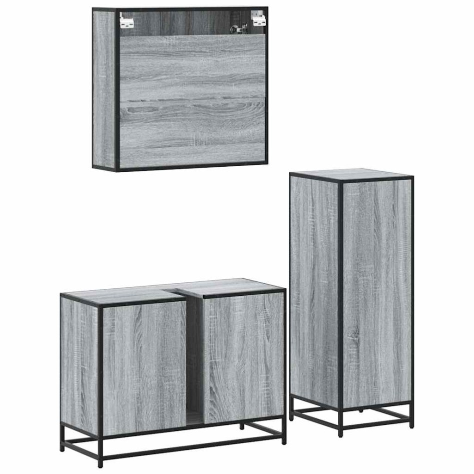Set de muebles de baño 3 pzas madera contrachapada gris