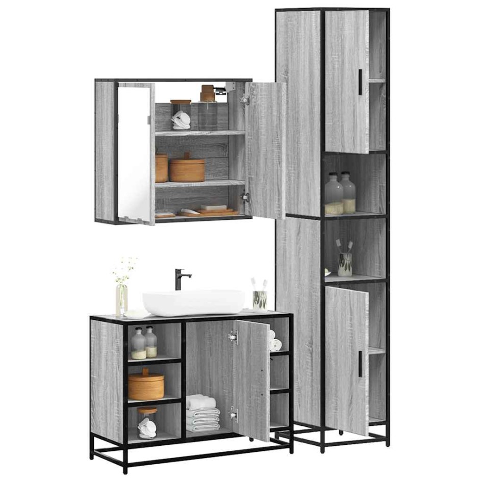 Set de muebles de baño 3 pzas madera contrachapada gris