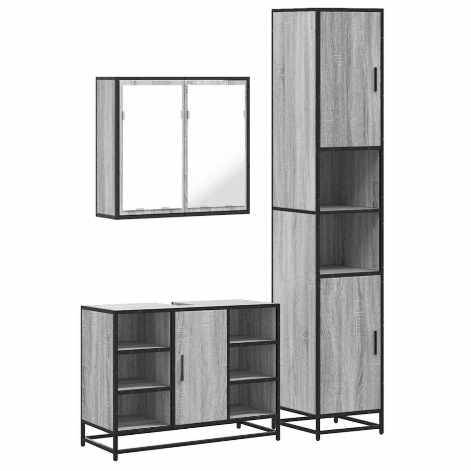 Set de muebles de baño 3 pzas madera contrachapada gris