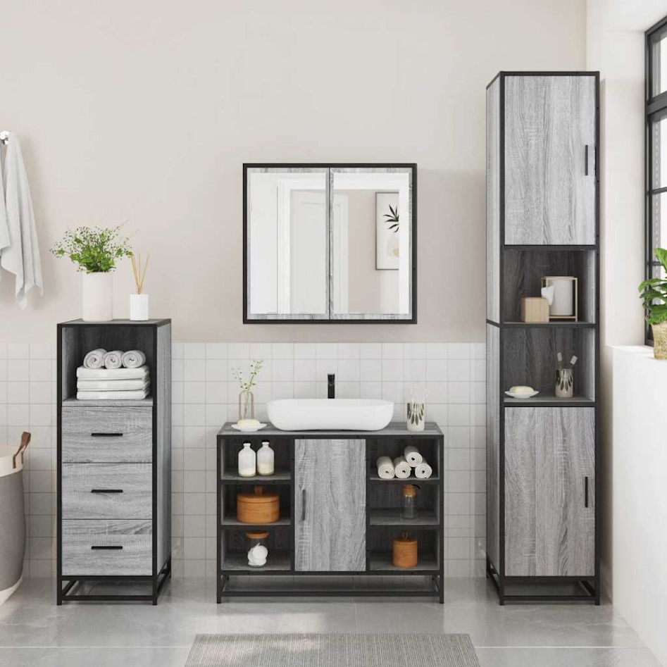 Set de muebles de baño 3 pzas madera contrachapada gris