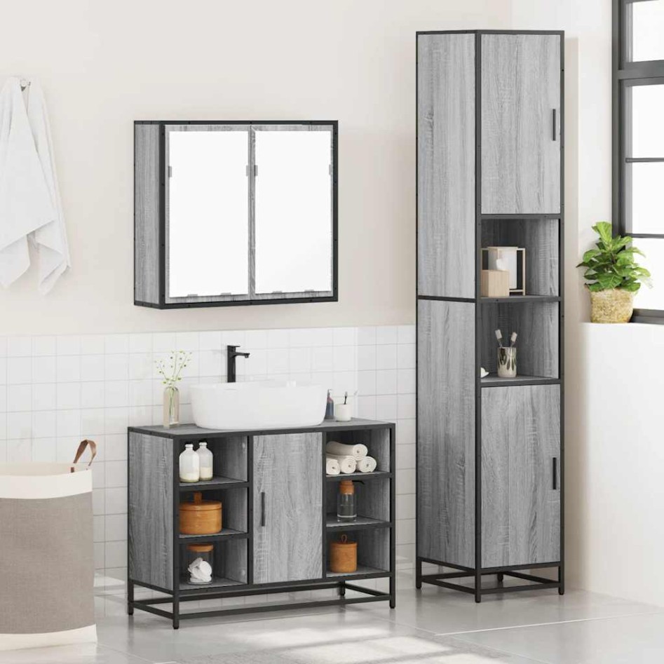 Set de muebles de baño 3 pzas madera contrachapada gris