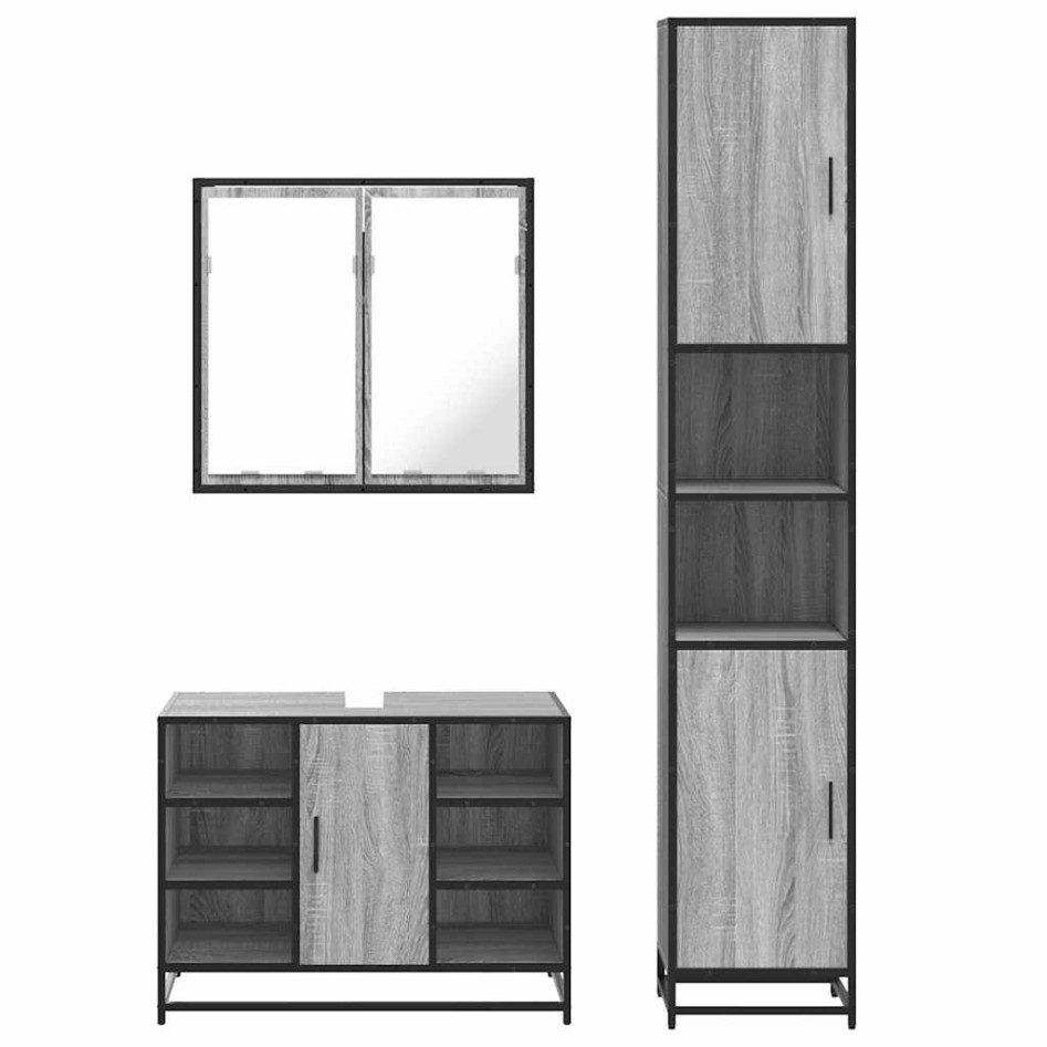 Set de muebles de baño 3 pzas madera contrachapada gris