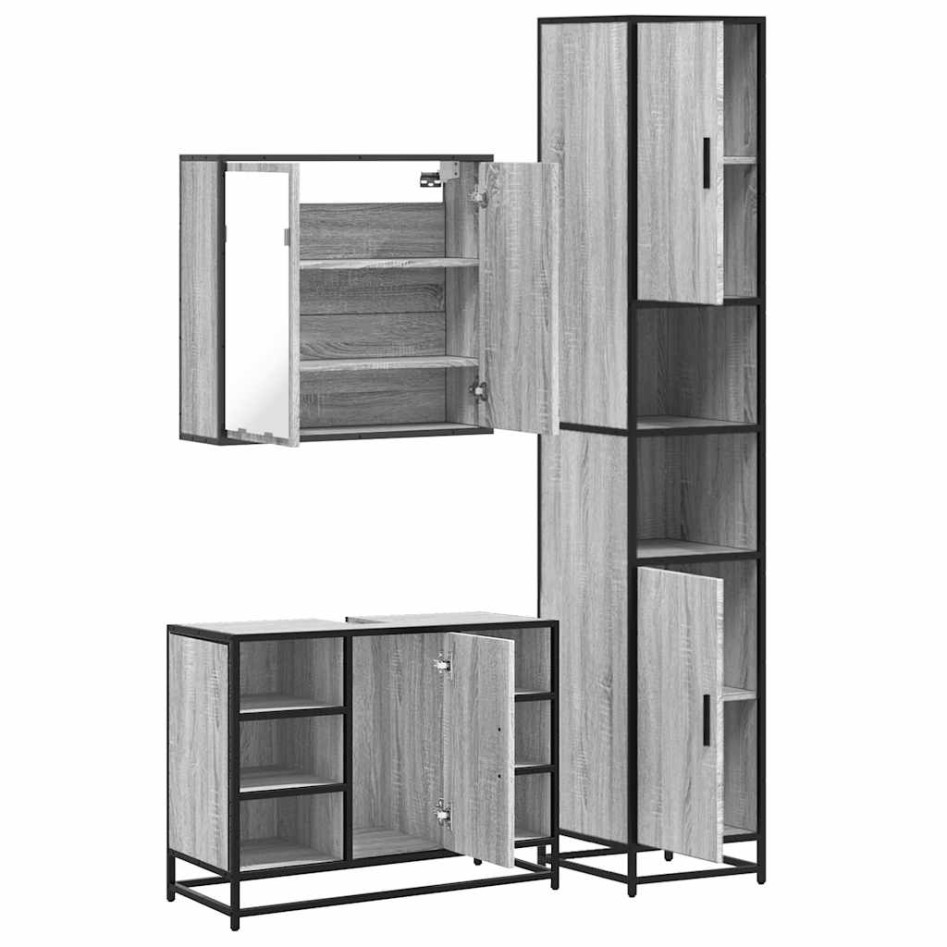 Set de muebles de baño 3 pzas madera contrachapada gris