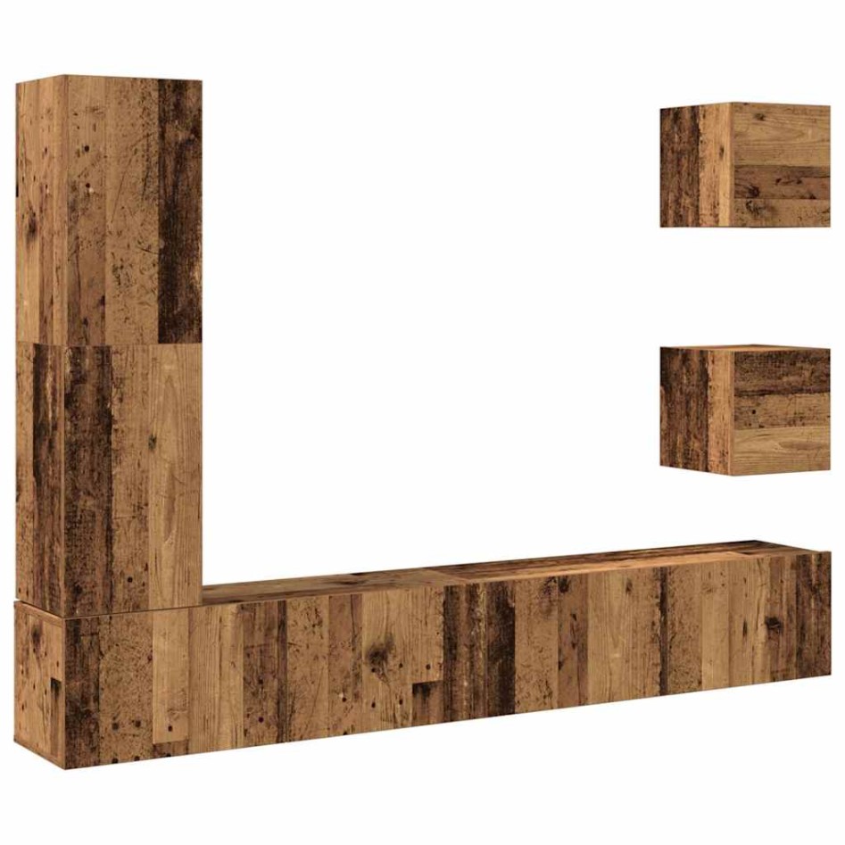 Conjunto de mueble de TV 5 piezas montado la pared madera
