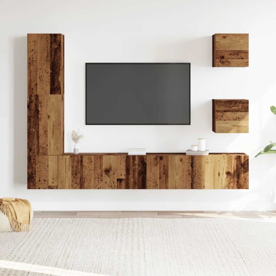 Conjunto de mueble de TV 5 piezas montado la pared madera