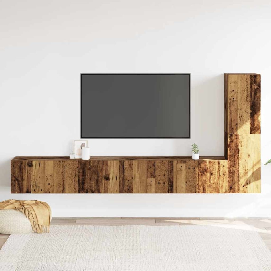 Muebles de TV de pared 3 uds madera vieja madera de