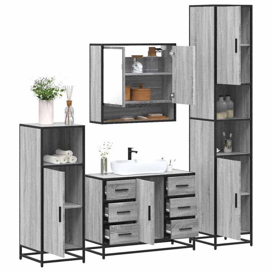 Set de muebles de baño 4 pzas madera contrachapada gris