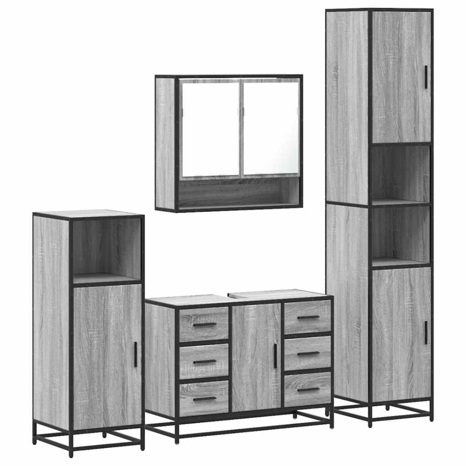Set de muebles de baño 4 pzas madera contrachapada gris