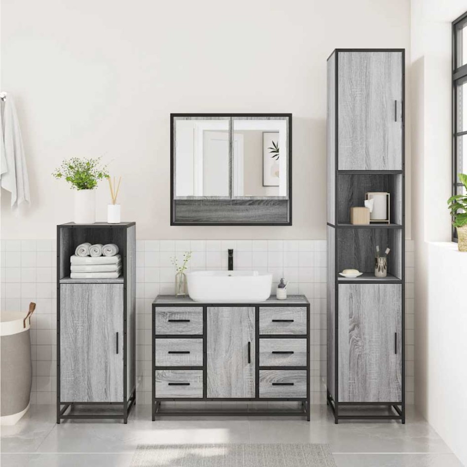 Set de muebles de baño 4 pzas madera contrachapada gris