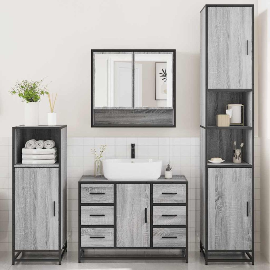 Set de muebles de baño 4 pzas madera contrachapada gris