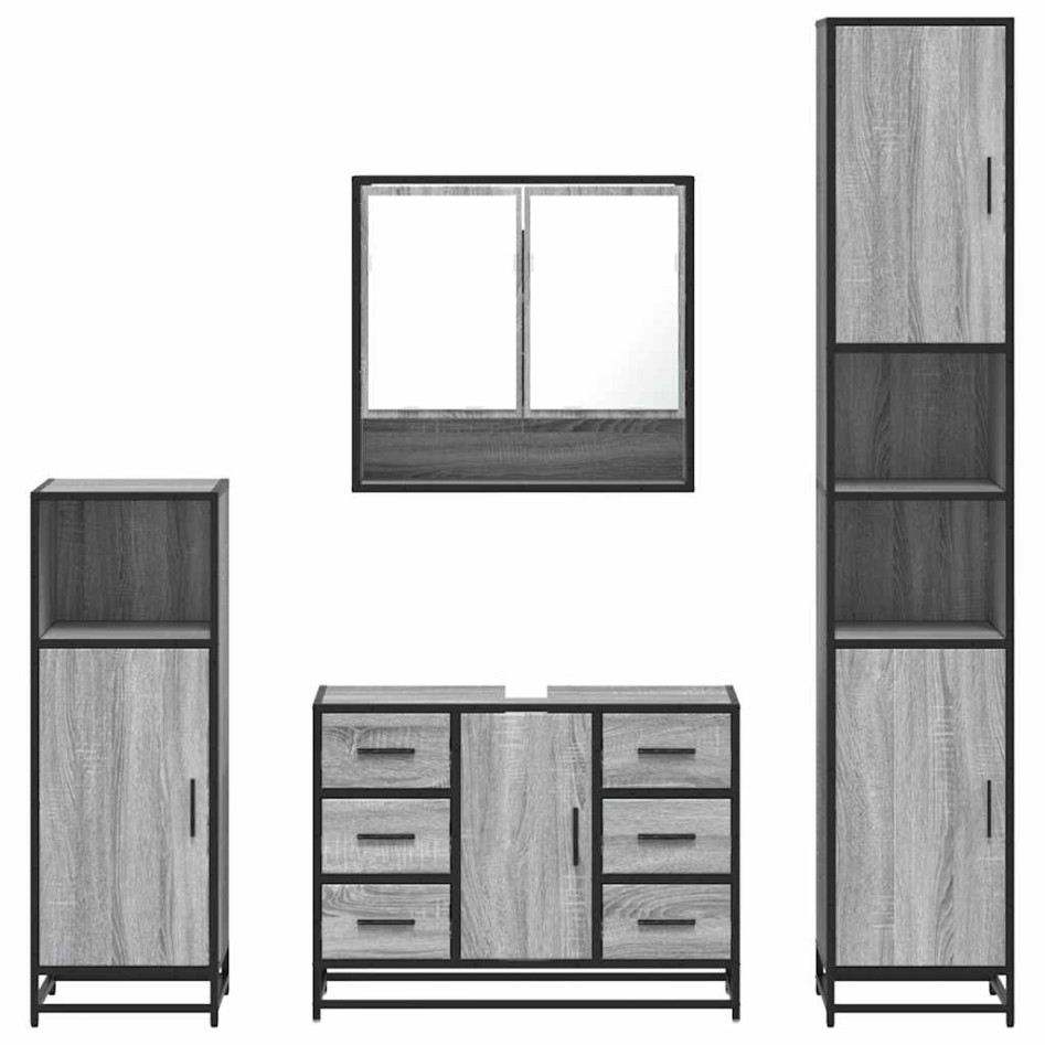 Set de muebles de baño 4 pzas madera contrachapada gris