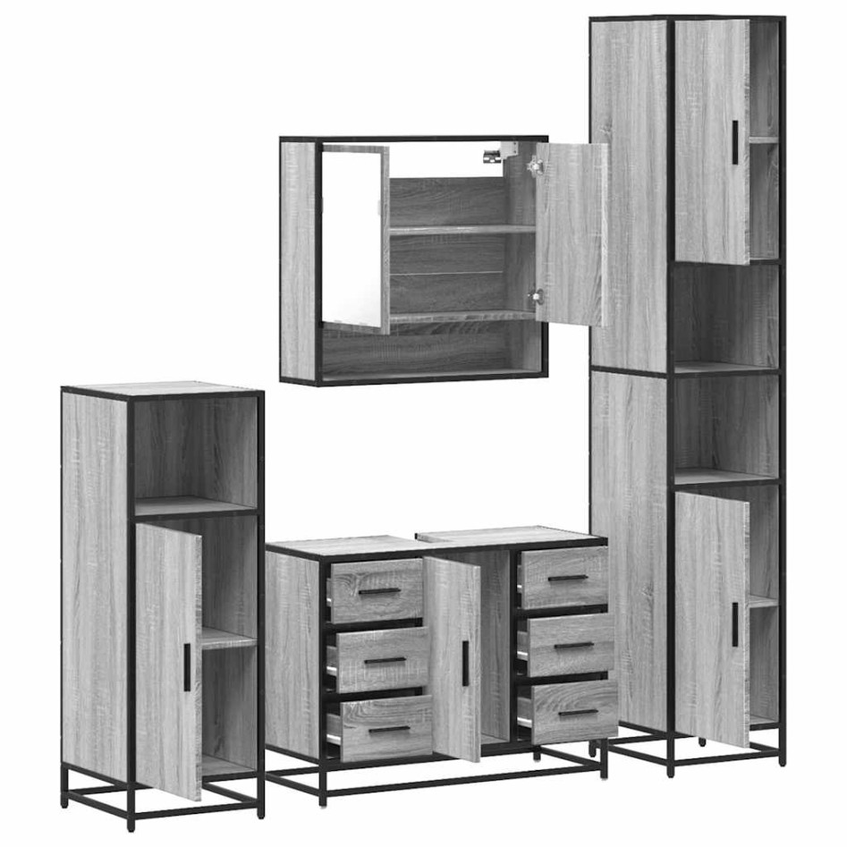 Set de muebles de baño 4 pzas madera contrachapada gris
