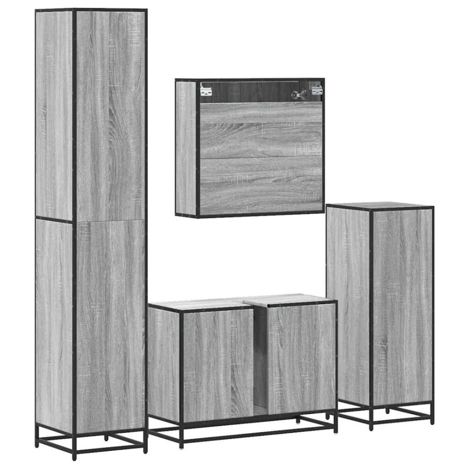 Set de muebles de baño 4 pzas madera contrachapada gris