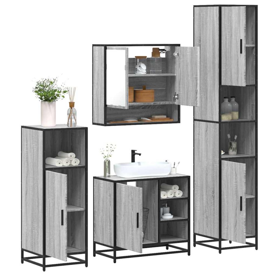 Set de muebles de baño 4 pzas madera contrachapada gris