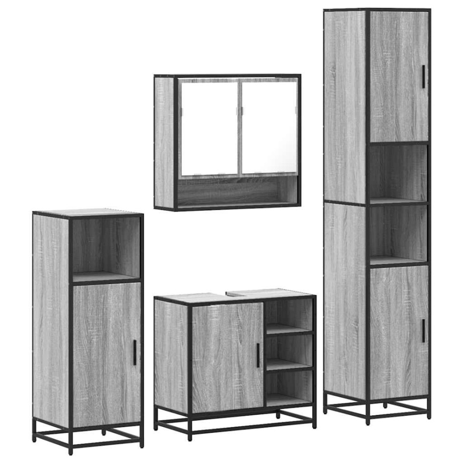 Set de muebles de baño 4 pzas madera contrachapada gris