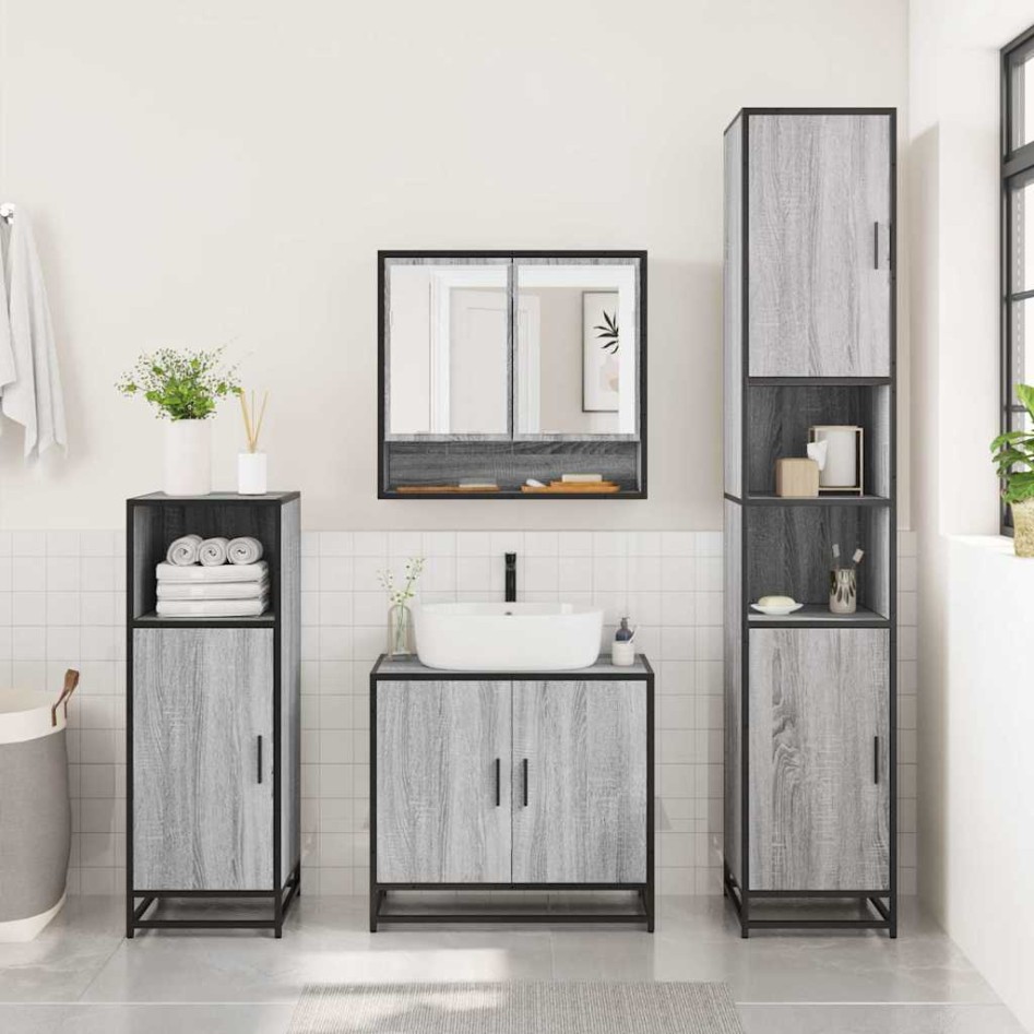 Set de muebles de baño 4 pzas madera contrachapada gris