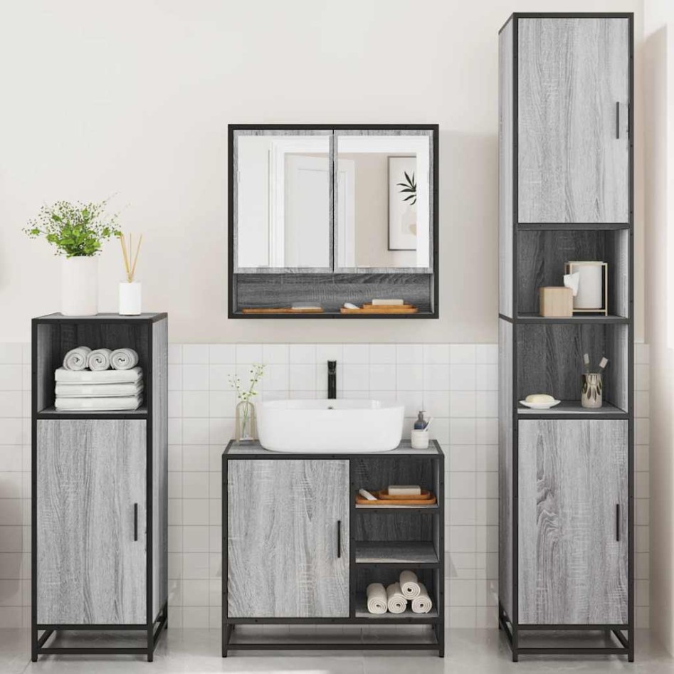Set de muebles de baño 4 pzas madera contrachapada gris