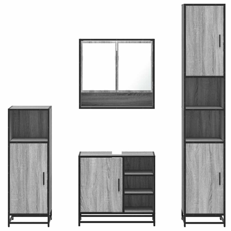 Set de muebles de baño 4 pzas madera contrachapada gris