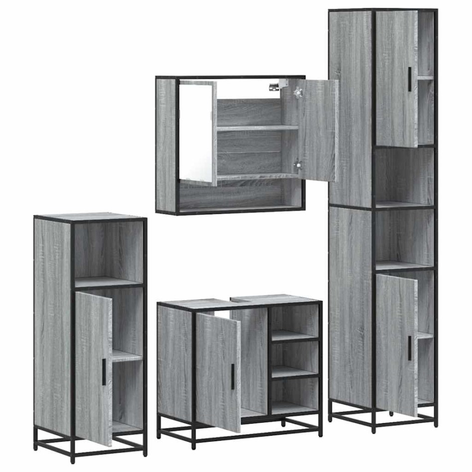 Set de muebles de baño 4 pzas madera contrachapada gris