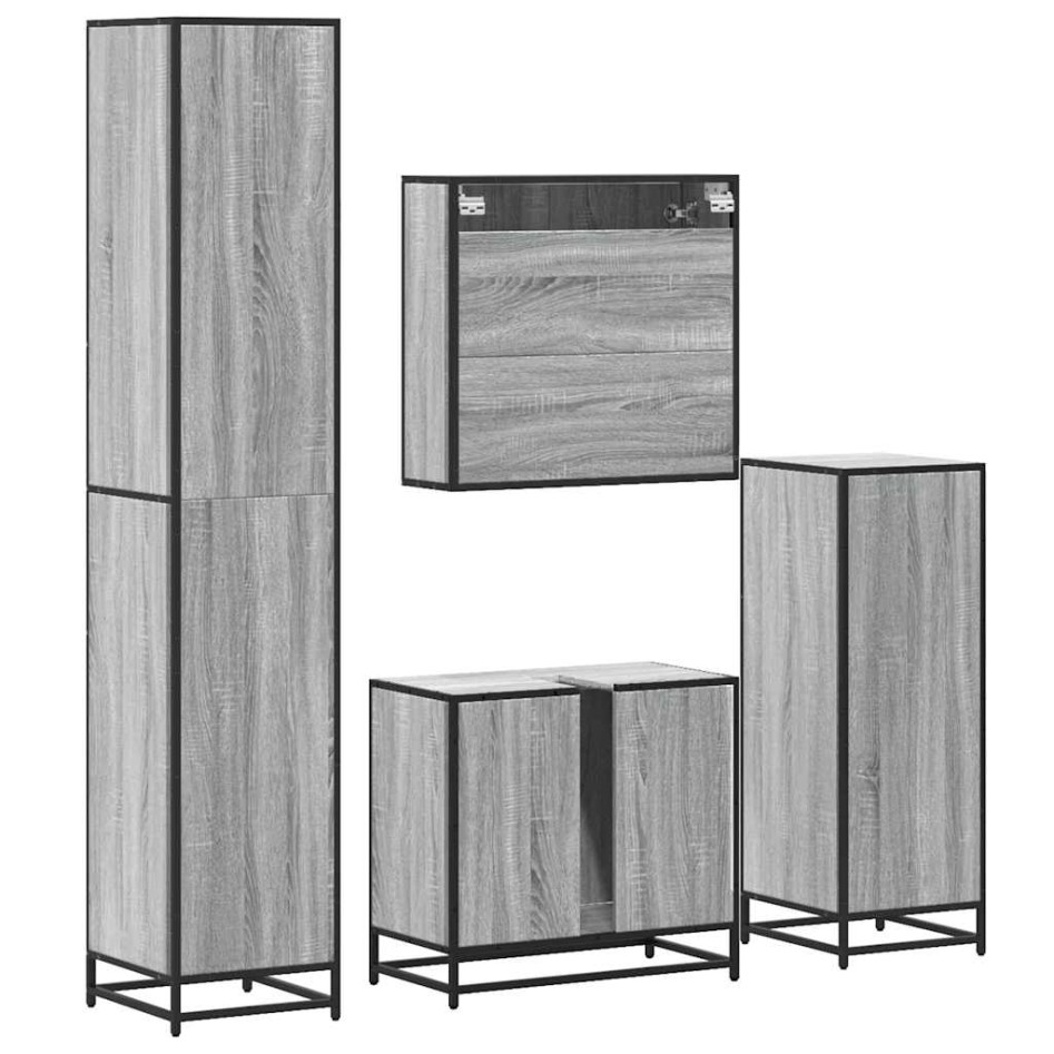 Set de muebles de baño 4 pzas madera contrachapada gris