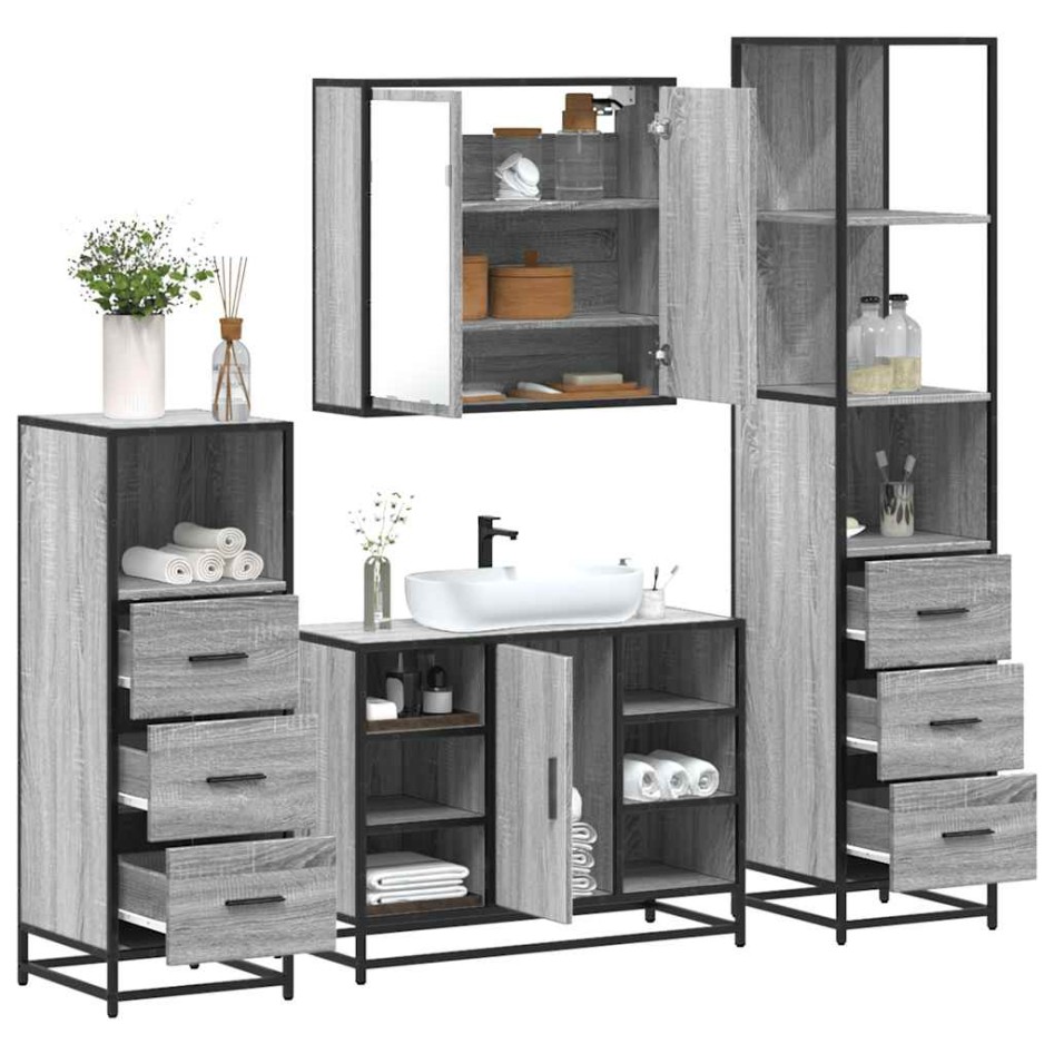 Set de muebles de baño 4 pzas madera contrachapada gris