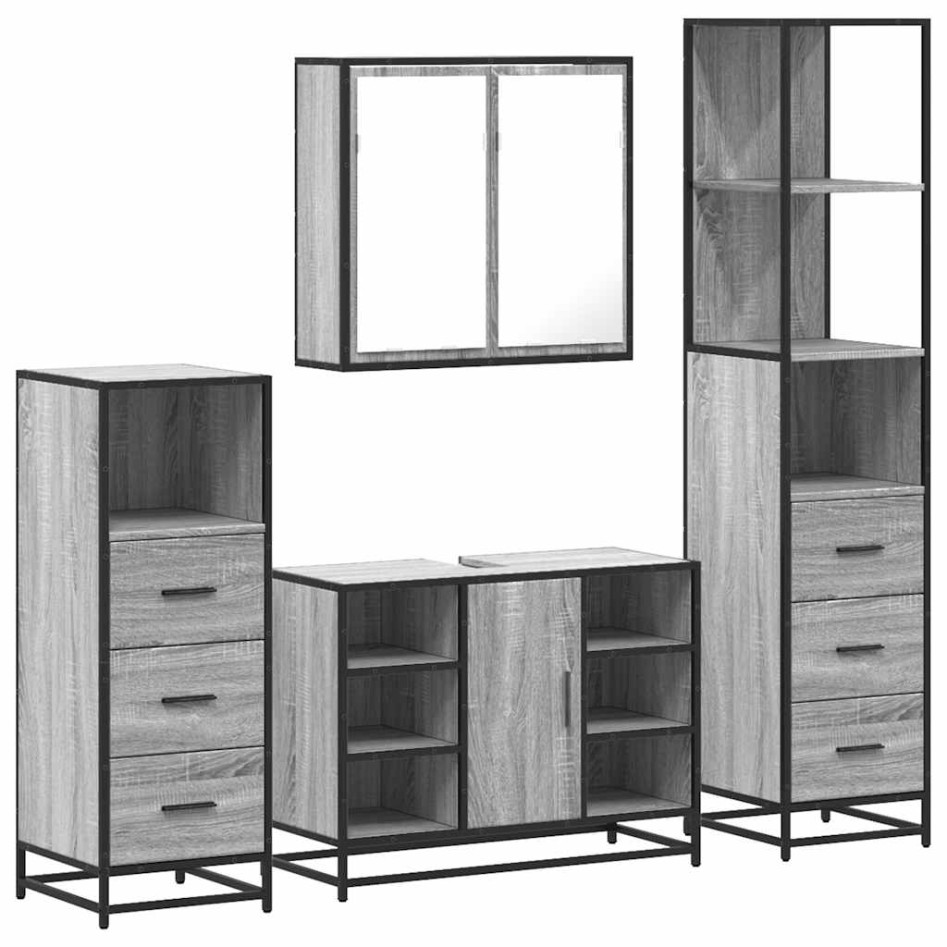 Set de muebles de baño 4 pzas madera contrachapada gris